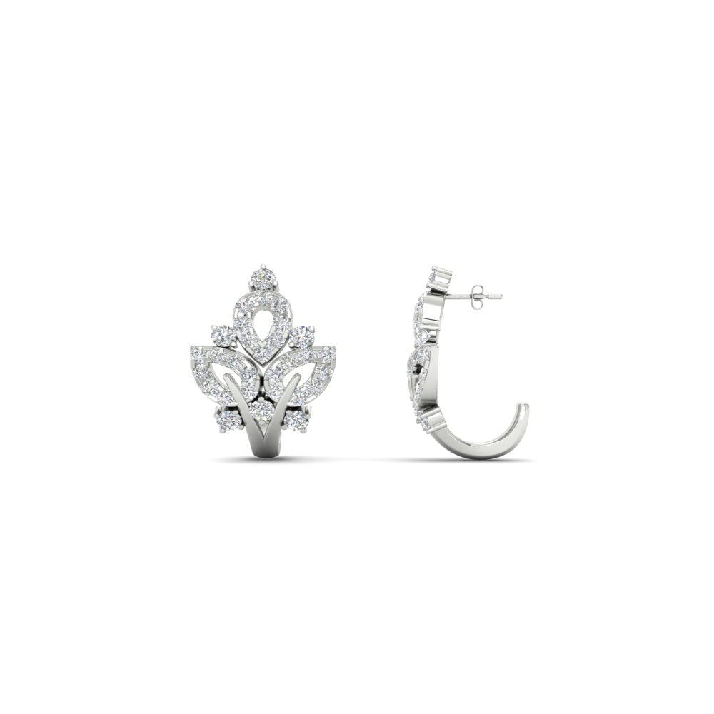 J Hoop Diamond Bali Earrings