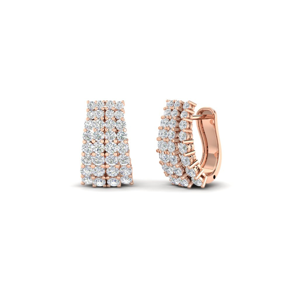 Classic Four Rows Diamond Hoops Earrings