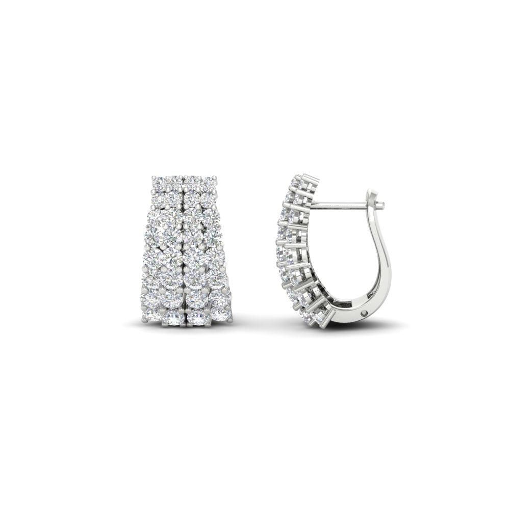 Classic Four Rows Diamond Hoops Earrings