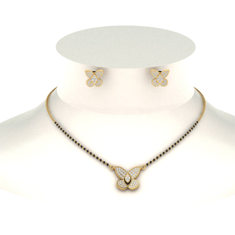 Cute Butterfly Mangalsutra And Earring Set