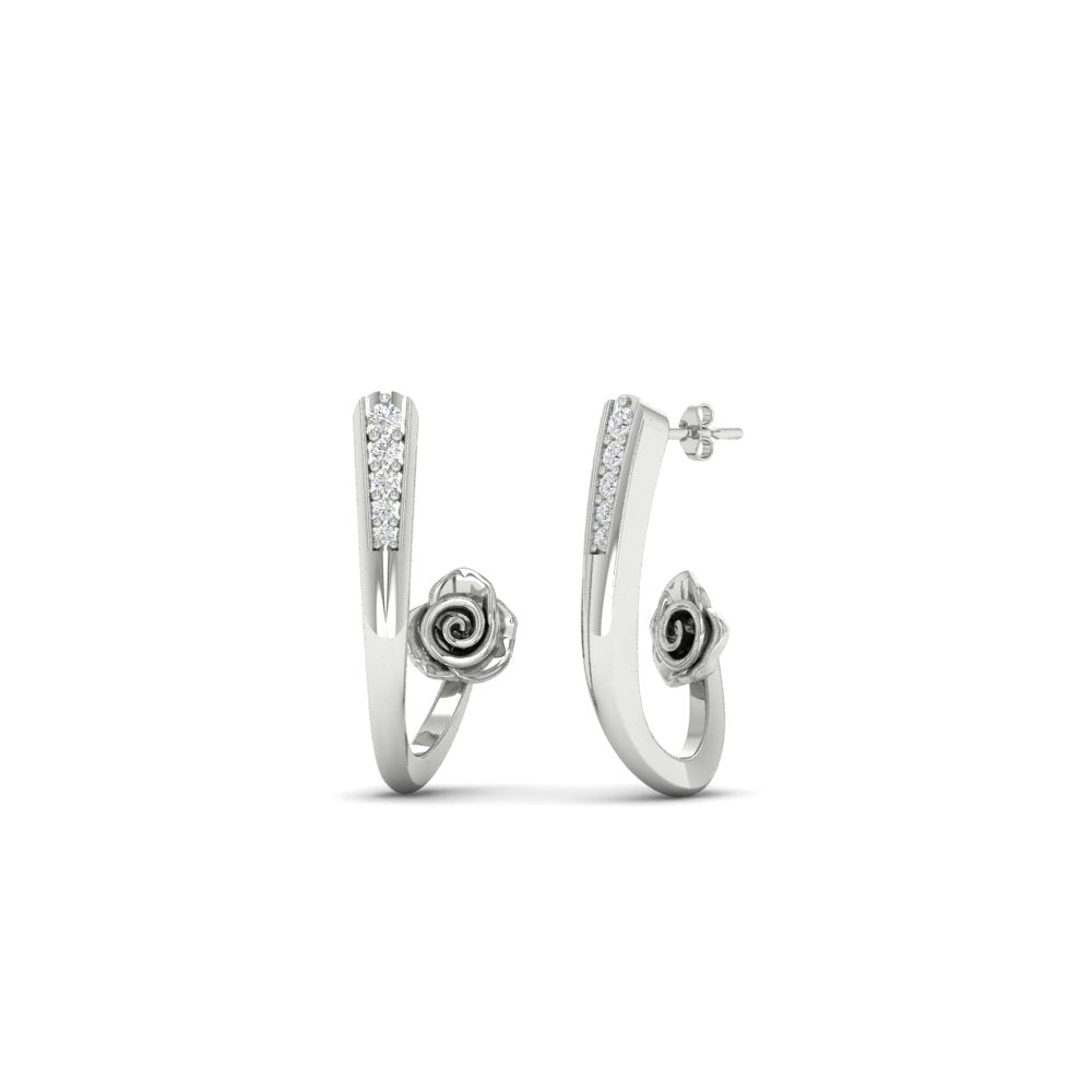Delicate Bali Flower J Hoops Earrings