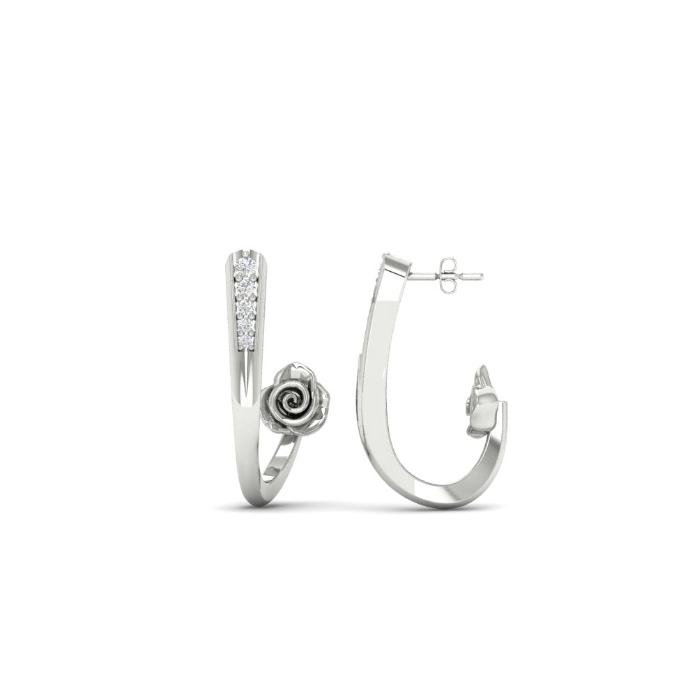 Delicate Bali Flower J Hoops Earrings