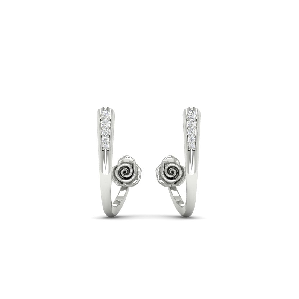 Delicate Bali Flower J Hoops Earrings