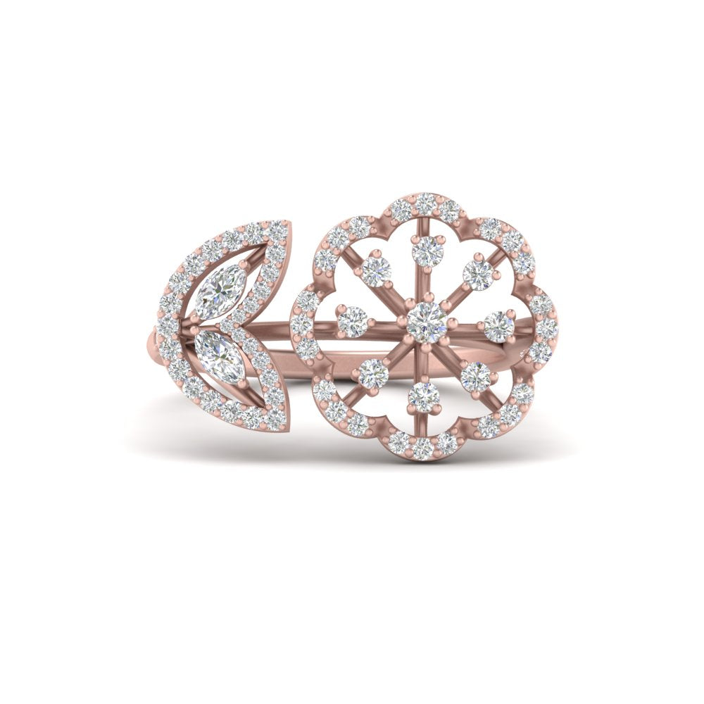 Flower And Leaf Wide Diamond Ring