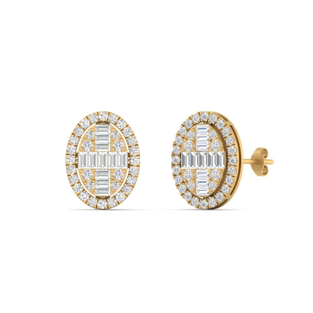 Oval Shaped Baguette Diamond Fancy Stud Earrings