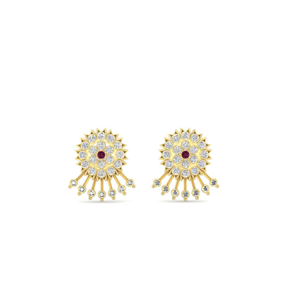 Diamond And Gold Impon Stud Earring