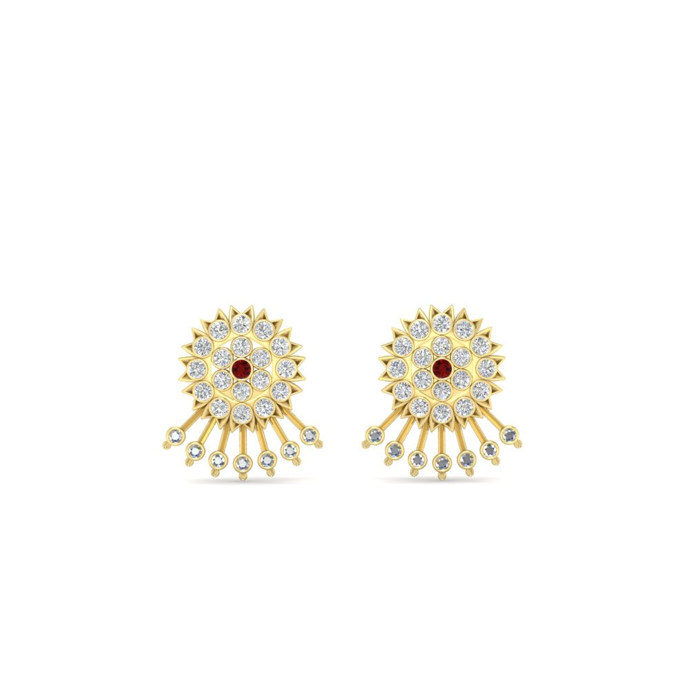 Diamond And Gold Impon Stud Earring