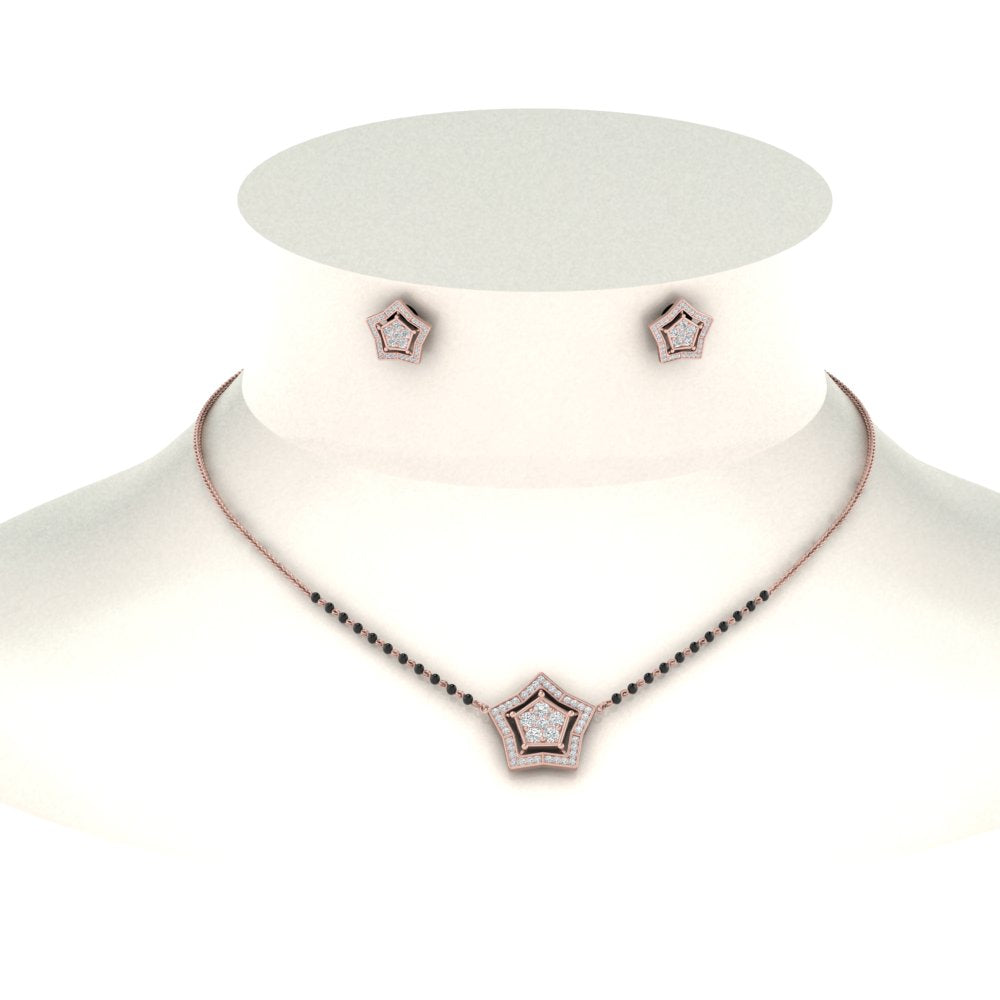 Simple Star Diamond Mangalsutra With Diamond Earrings Set