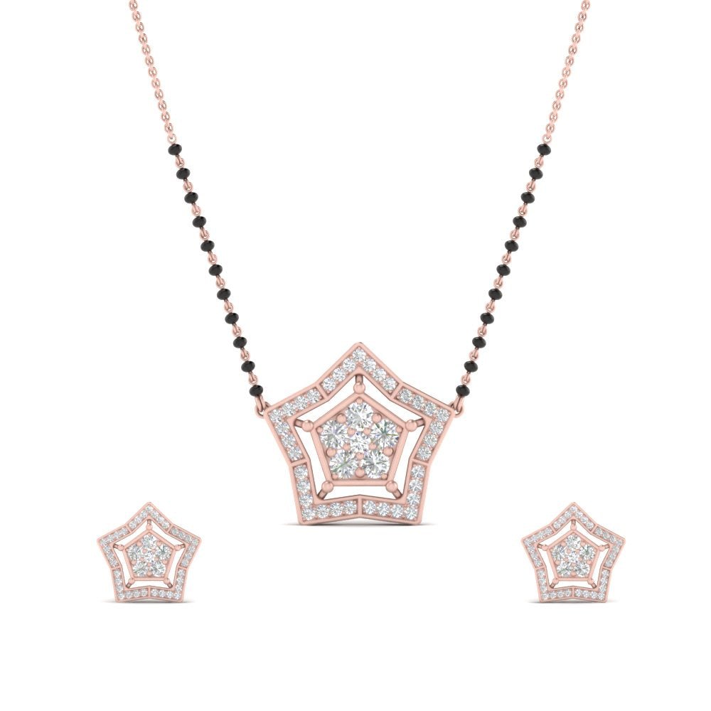 Simple Star Diamond Mangalsutra With Diamond Earrings Set