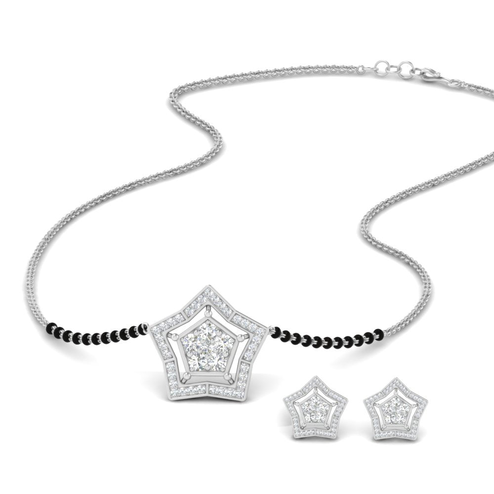 Simple Star Diamond Mangalsutra With Diamond Earrings Set