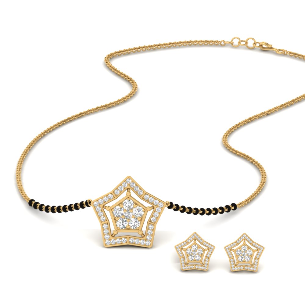 Simple Star Diamond Mangalsutra With Diamond Earrings Set