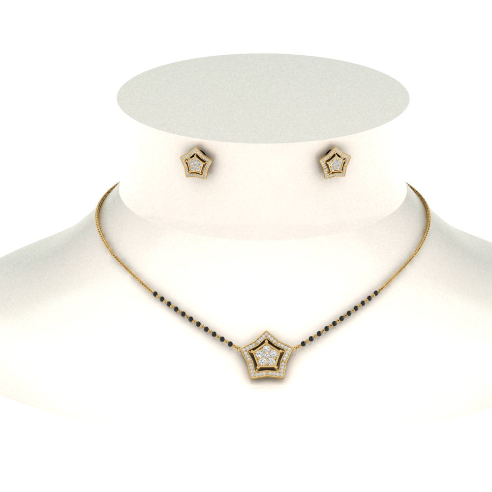 Simple Star Diamond Mangalsutra With Diamond Earrings Set