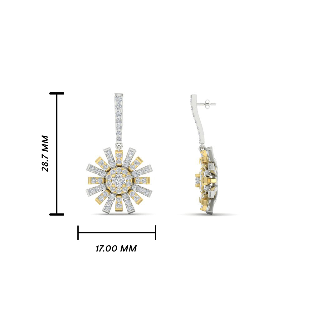 Sunflower Diamond Two Tone Drop Earrings