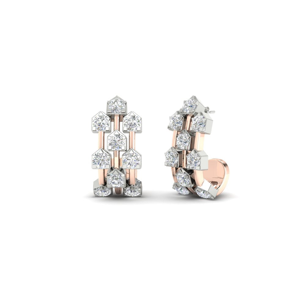 Three Row Diamond J Hoop Earrings