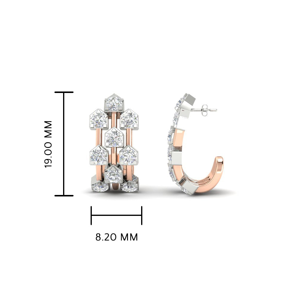 Three Row Diamond J Hoop Earrings