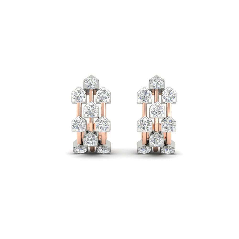 Three Row Diamond J Hoop Earrings