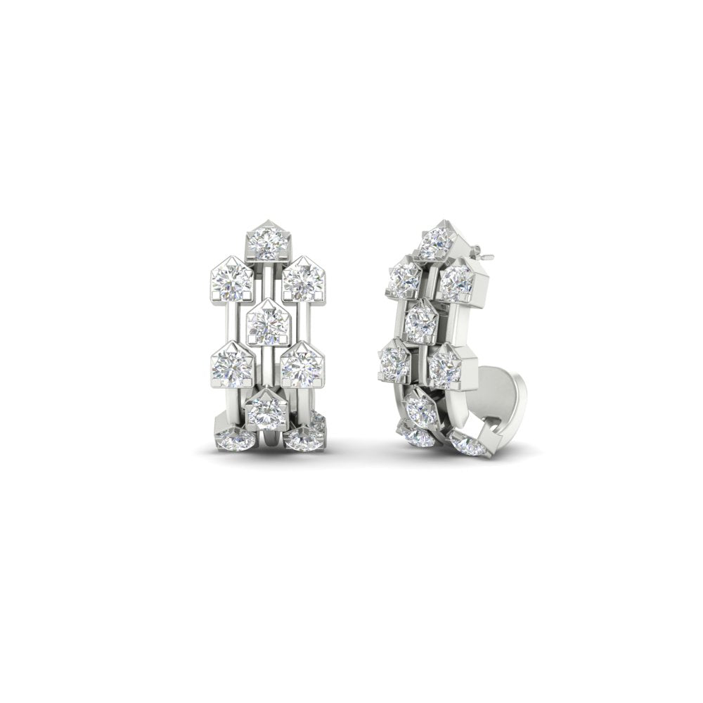 Three Row Diamond J Hoop Earrings