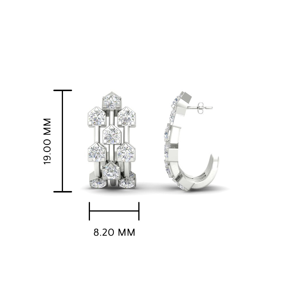 Three Row Diamond J Hoop Earrings