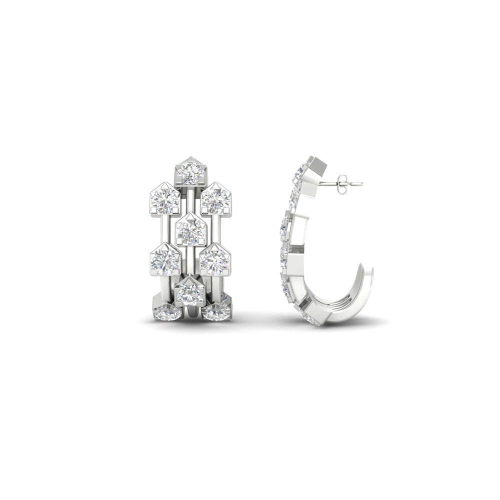 Three Row Diamond J Hoop Earrings