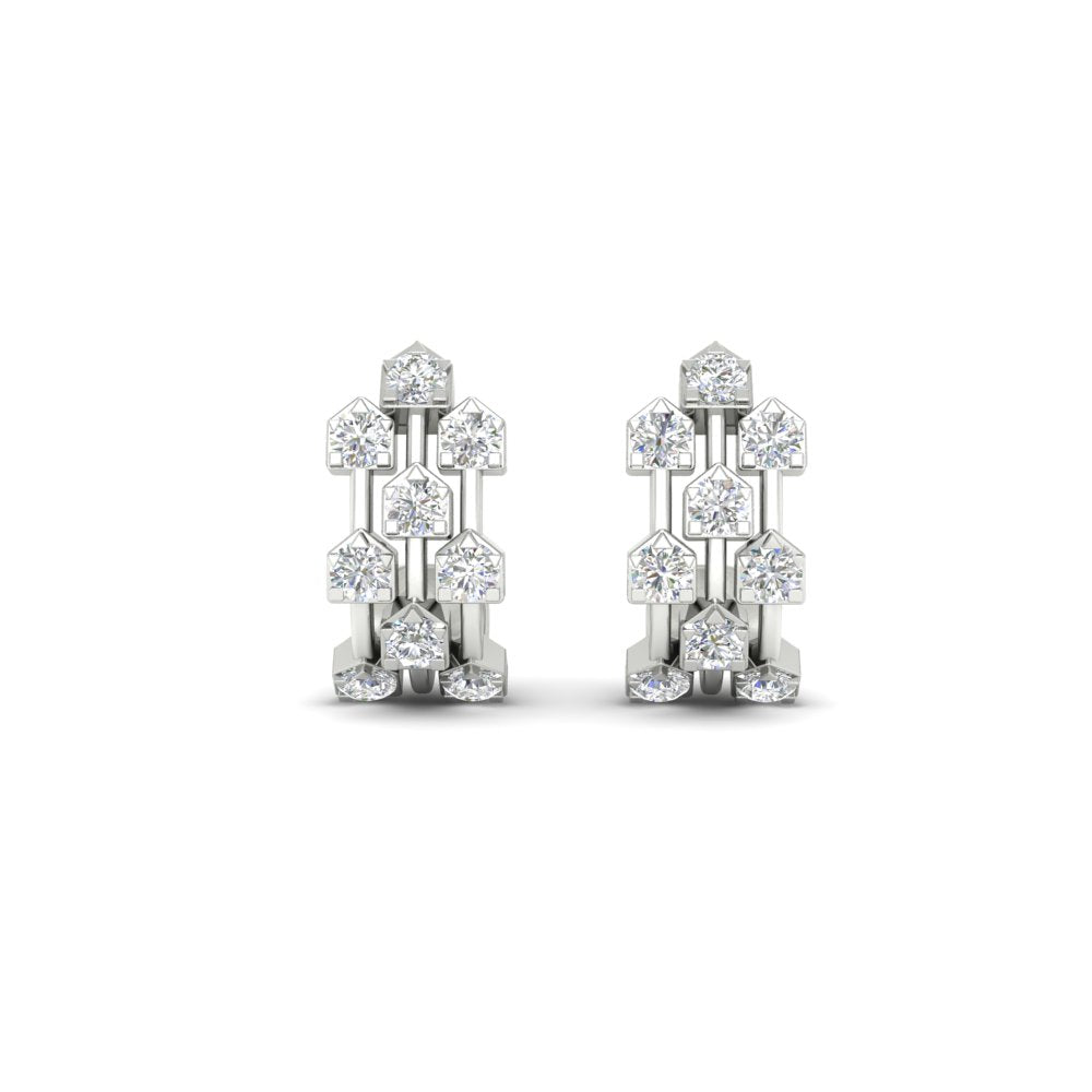 Three Row Diamond J Hoop Earrings