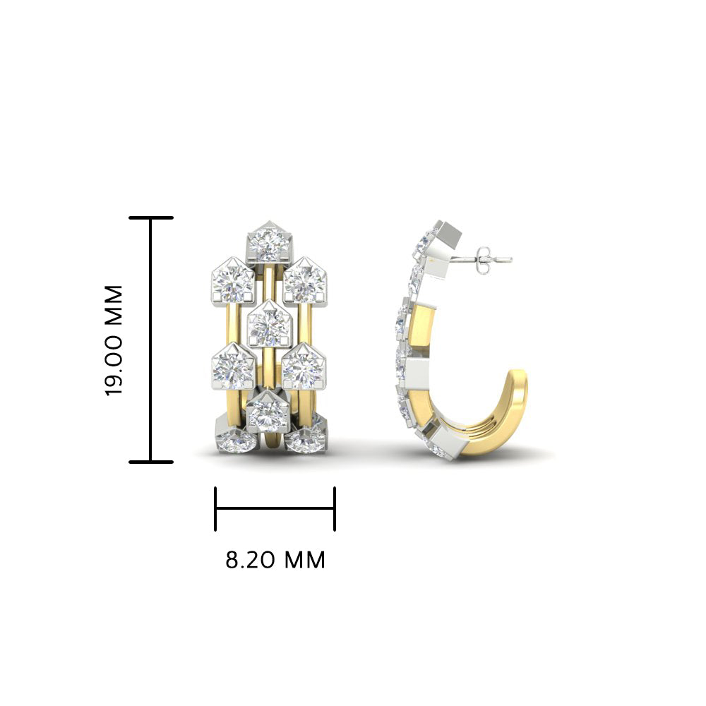 Three Row Diamond J Hoop Earrings