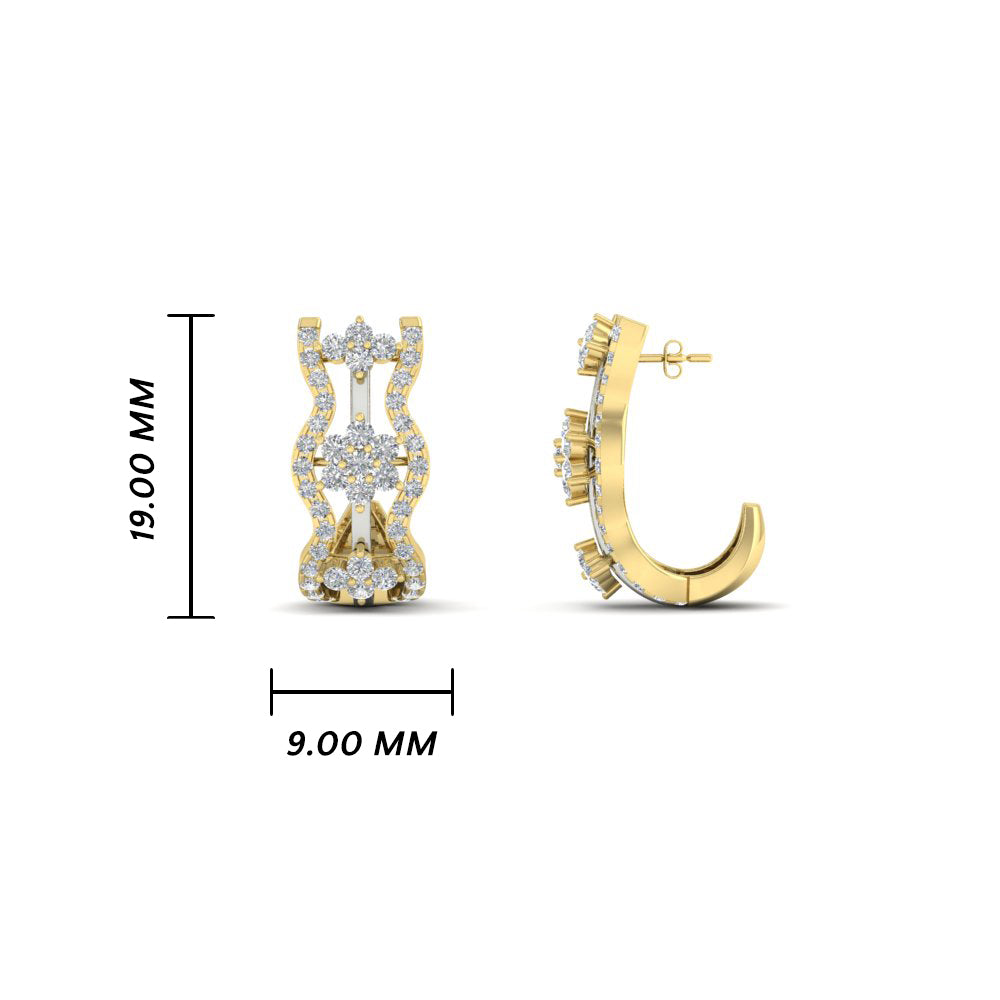 Three Row Flower Delicate Diamond J Hoops Earrings