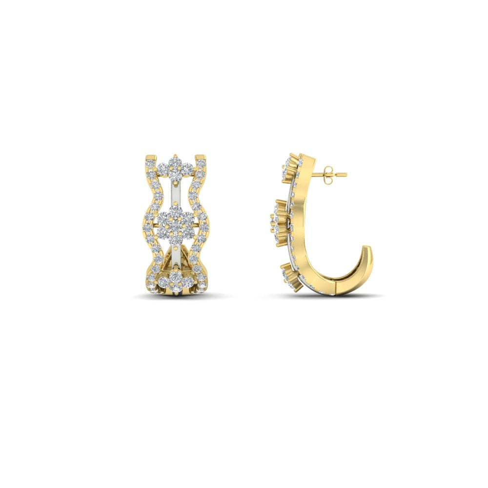 Three Row Flower Delicate Diamond J Hoops Earrings