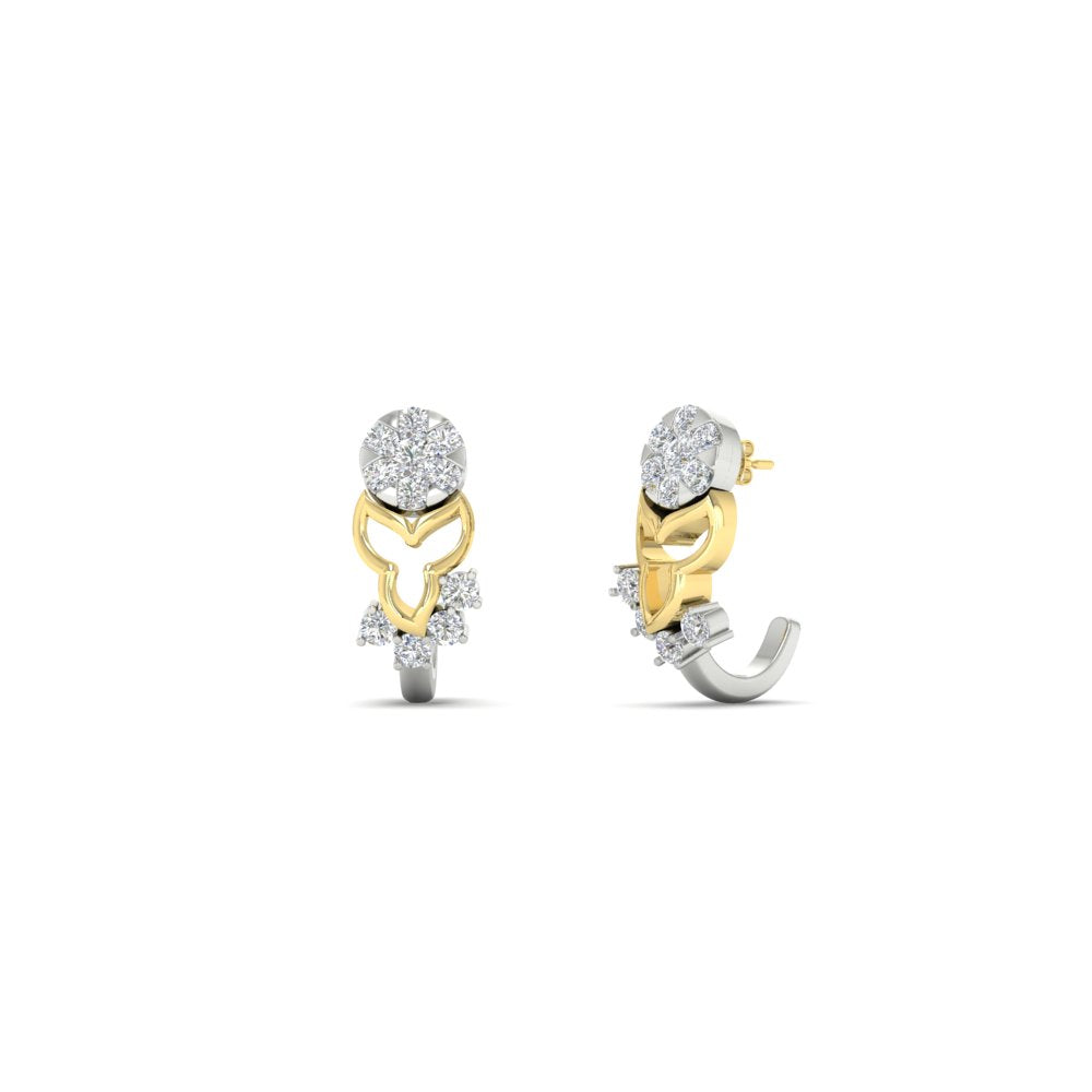 Tow Tone Delicate Diamond Bali J Hoops Earrings