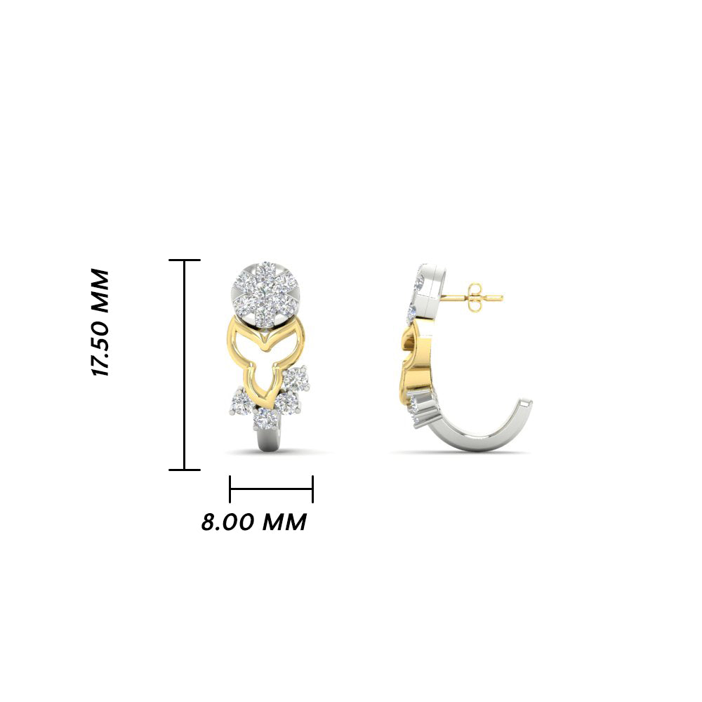 Tow Tone Delicate Diamond Bali J Hoops Earrings