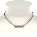 Load image into Gallery viewer, 3-Row-Bar-Diamond-Mangalsutra-Pendant-With-Pink-Sapphire