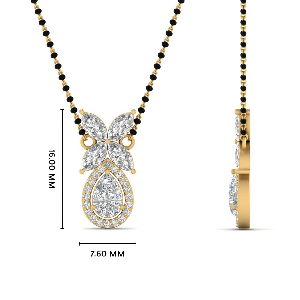 Pear Halo Diamond Mangalsutra Pendant With Marquise