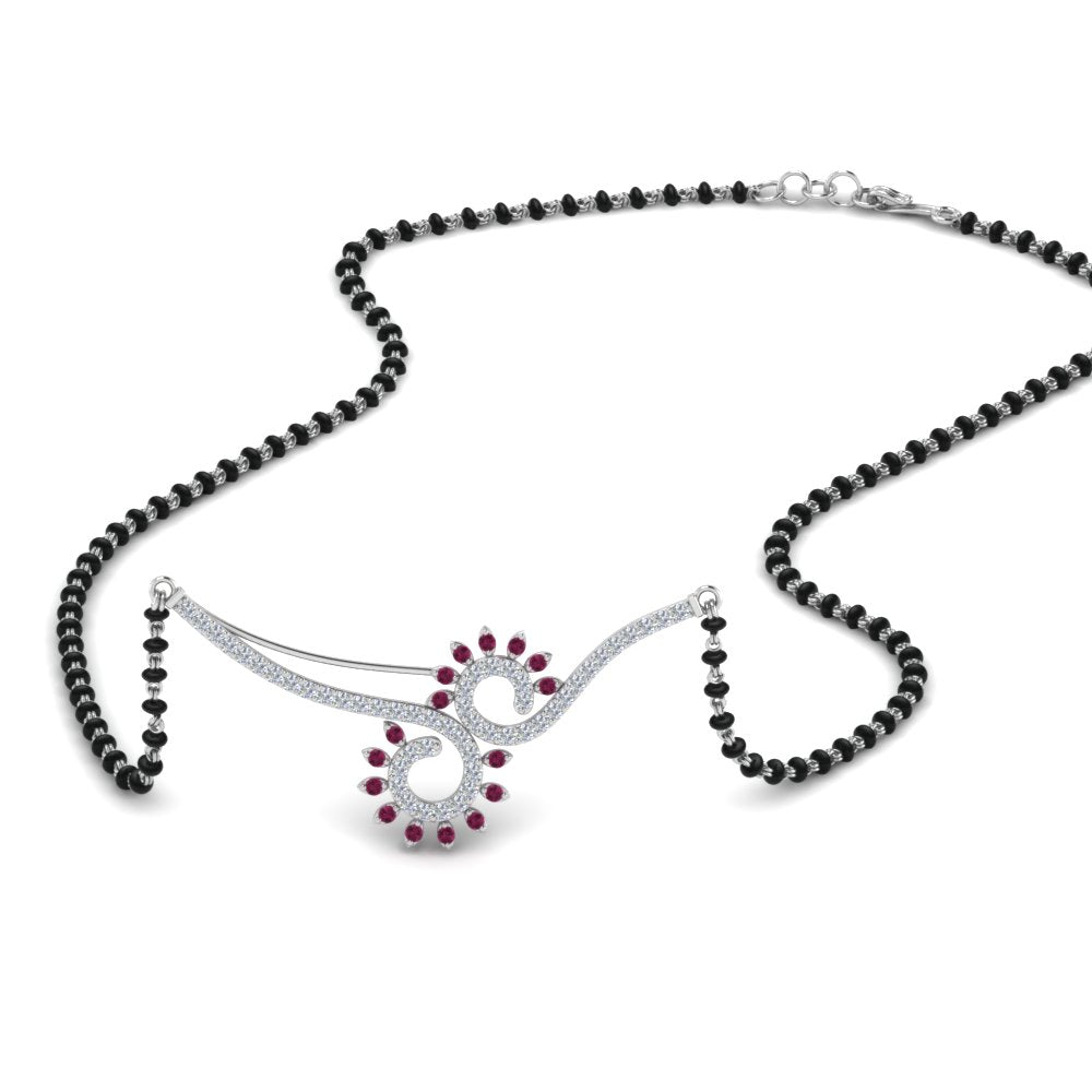 Pink Sapphire Beautiful Black Beads Mangalsutra Chain