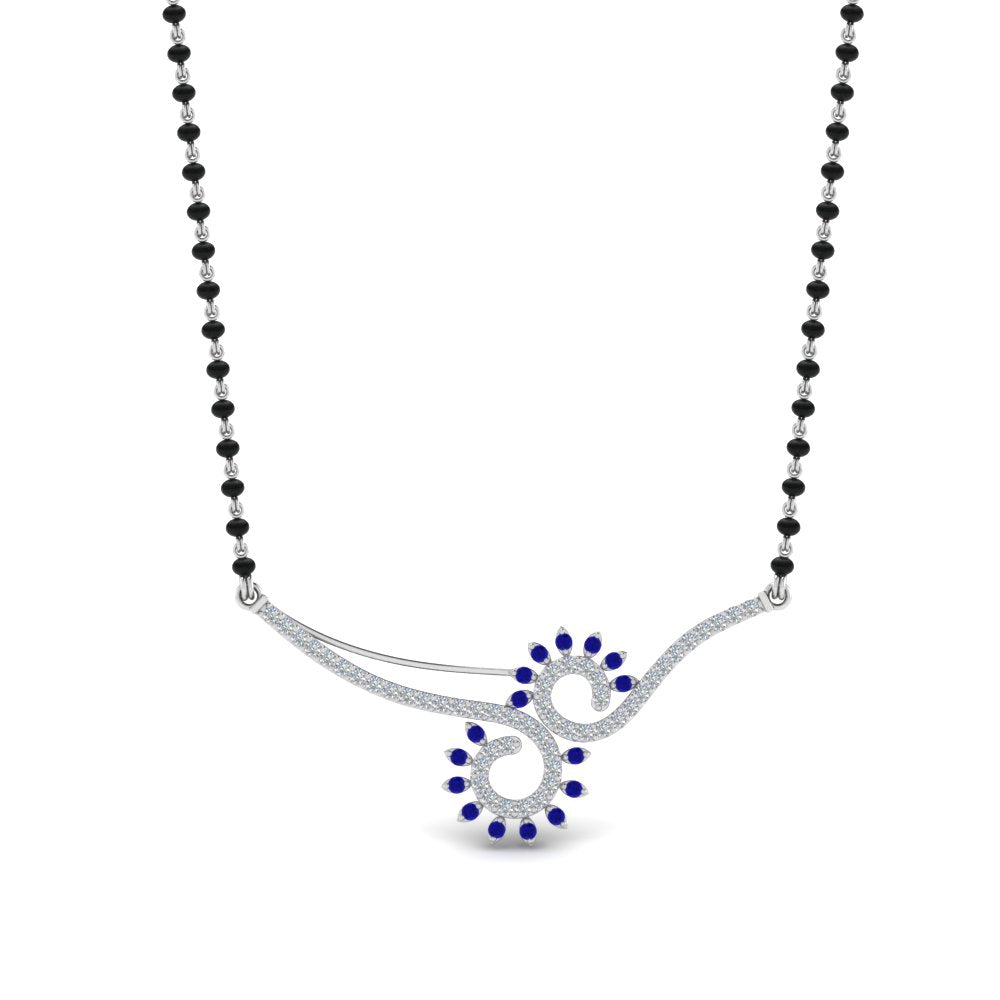 Blue Sapphire Beautiful Black Beads Mangalsutra Chain
