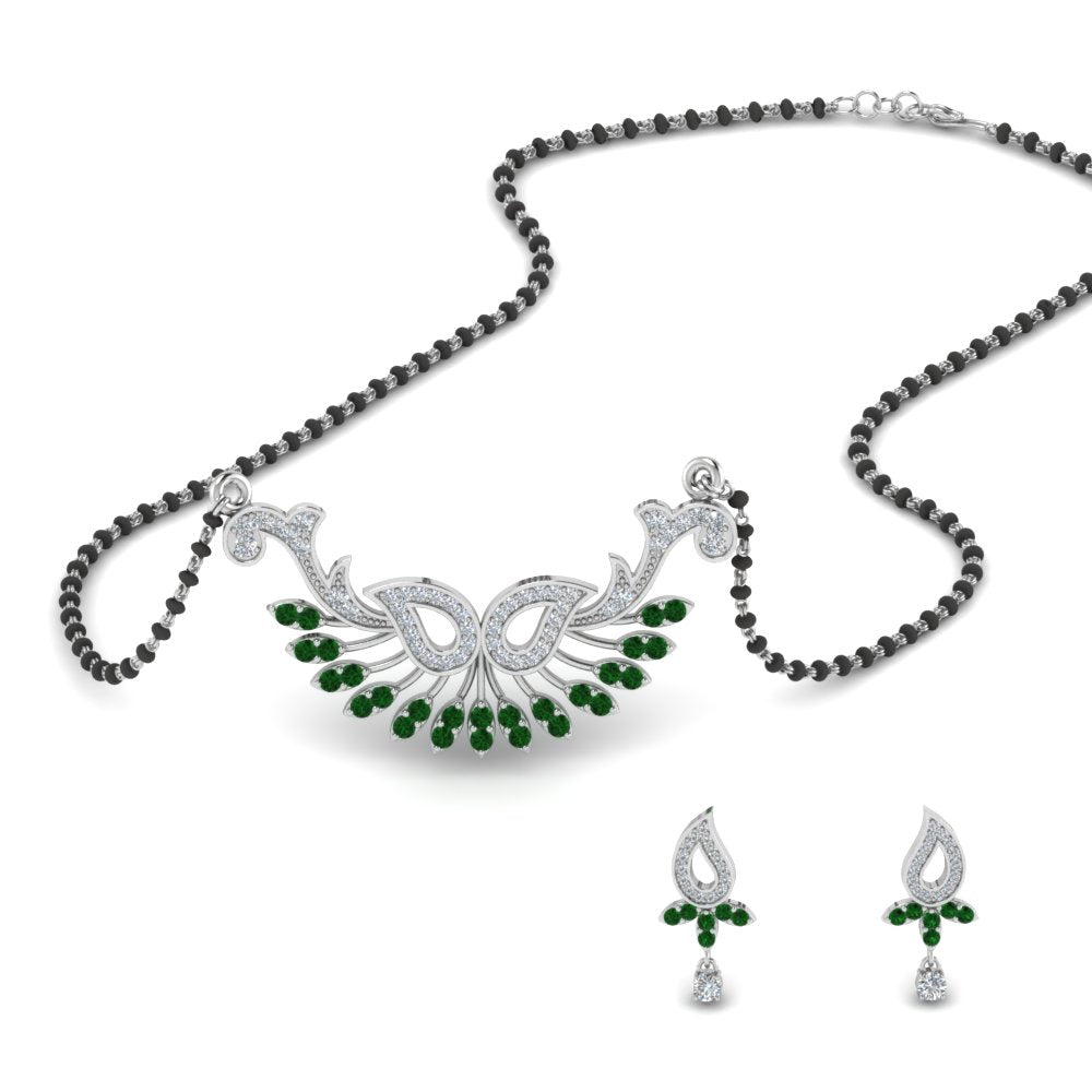 Beautiful-Diamond-Mangalsutra-Earring-Set-With-Emerald