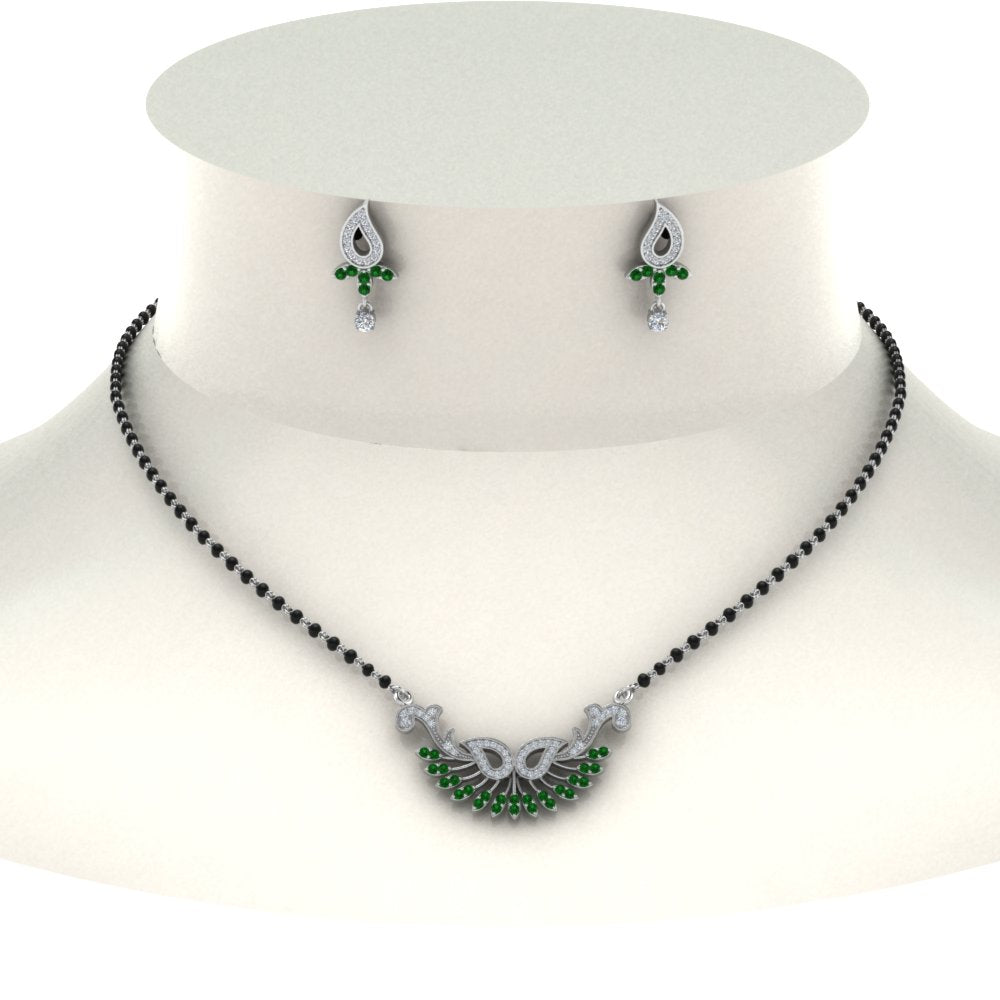 Beautiful-Diamond-Mangalsutra-Earring-Set-With-Emerald