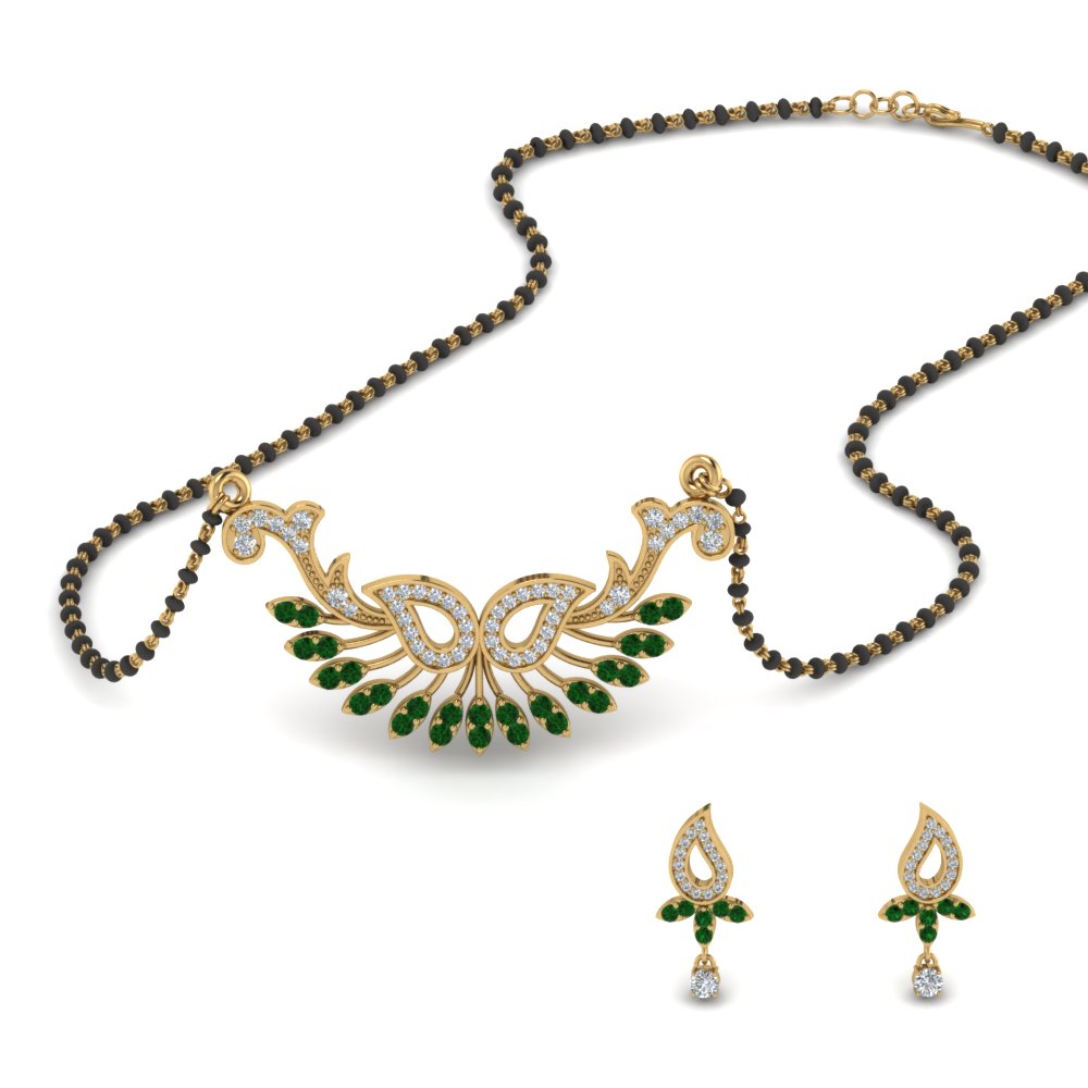 Beautiful-Diamond-Mangalsutra-Earring-Set-With-Emerald