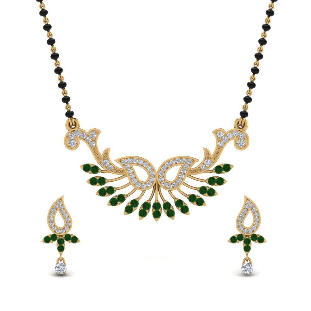 Beautiful-Diamond-Mangalsutra-Earring-Set-With-Emerald
