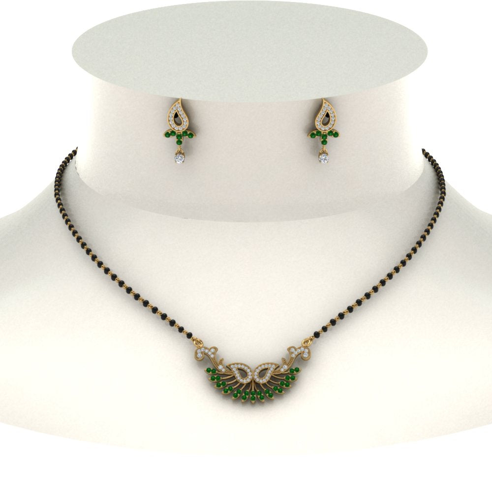 Beautiful-Diamond-Mangalsutra-Earring-Set-With-Emerald