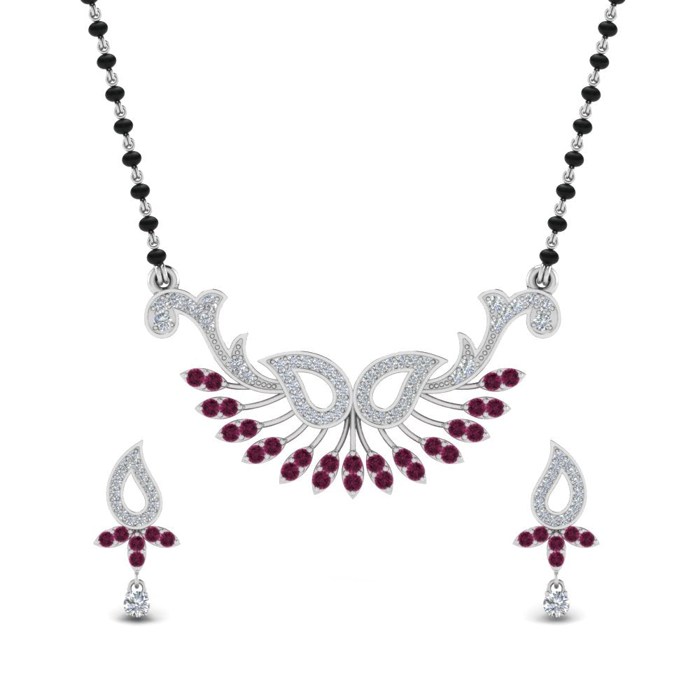 Beautiful-Diamond-Mangalsutra-Earring-Set-With-Pink-Sapphire