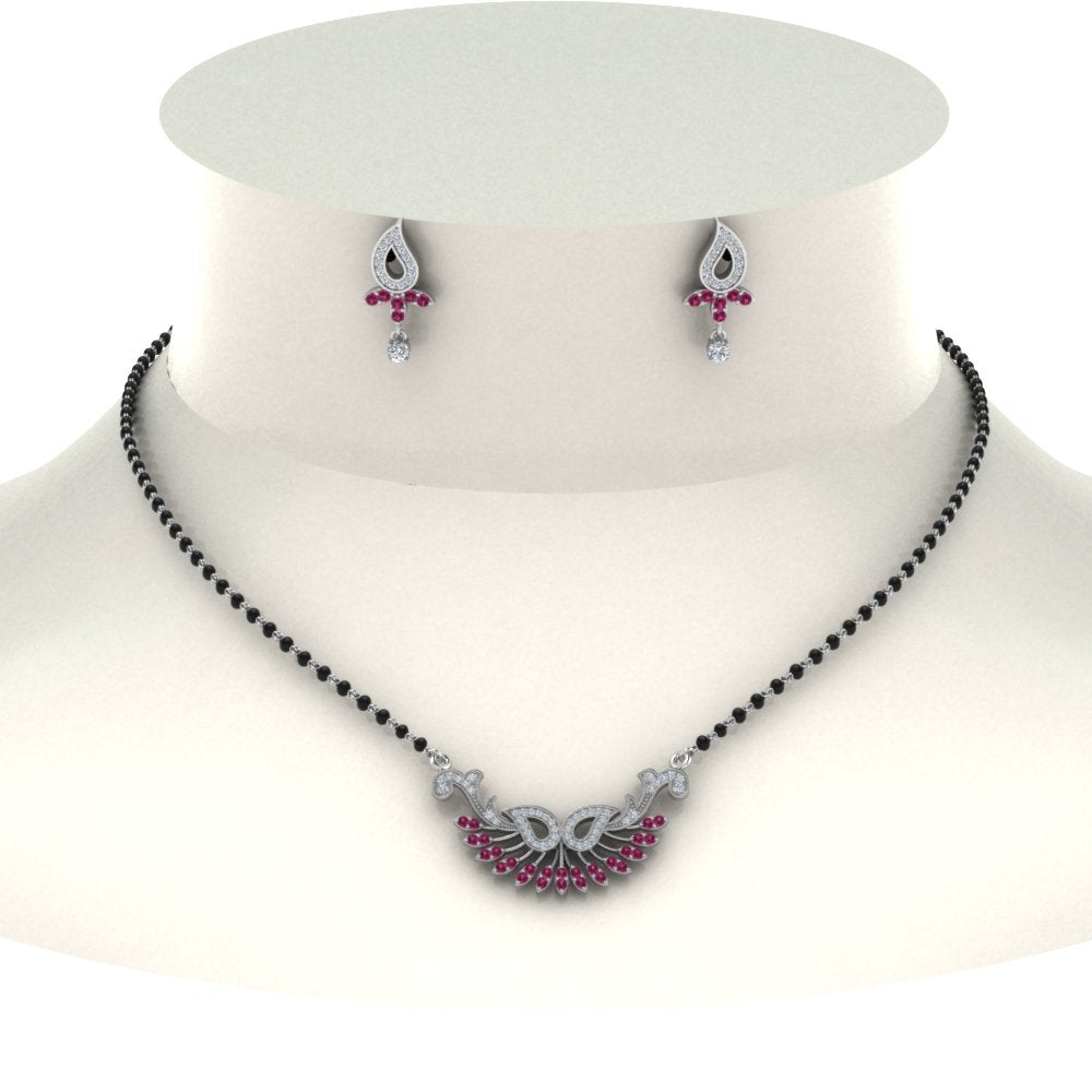 Beautiful-Diamond-Mangalsutra-Earring-Set-With-Pink-Sapphire