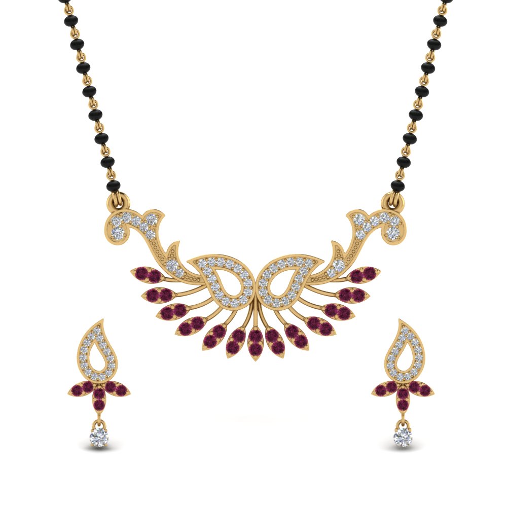 Beautiful-Diamond-Mangalsutra-Earring-Set-With-Pink-Sapphire