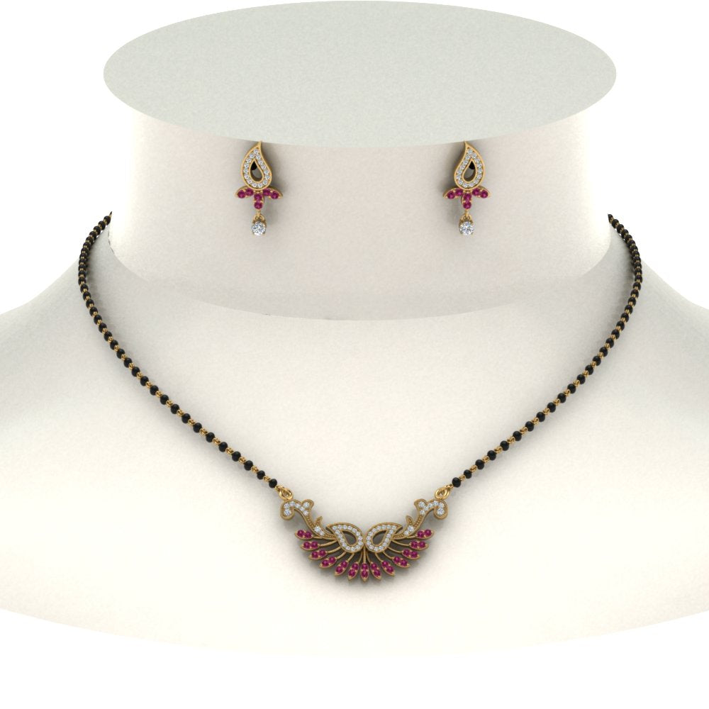 Beautiful-Diamond-Mangalsutra-Earring-Set-With-Pink-Sapphire