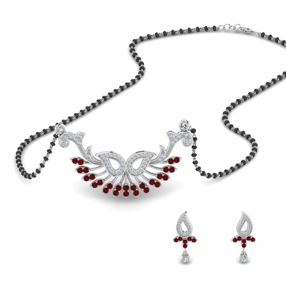 Beautiful-Diamond-Mangalsutra-Earring-Set-With-Ruby