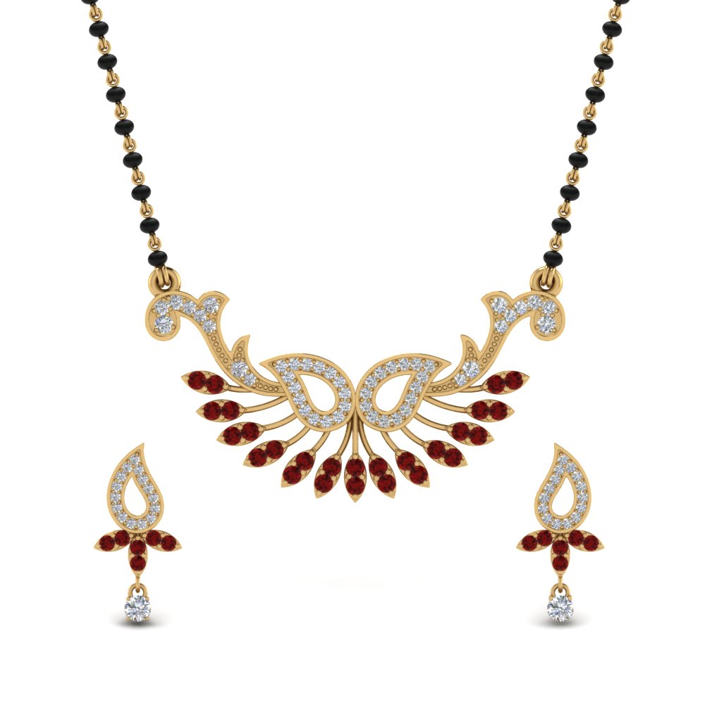 Beautiful-Diamond-Mangalsutra-Earring-Set-With-Ruby