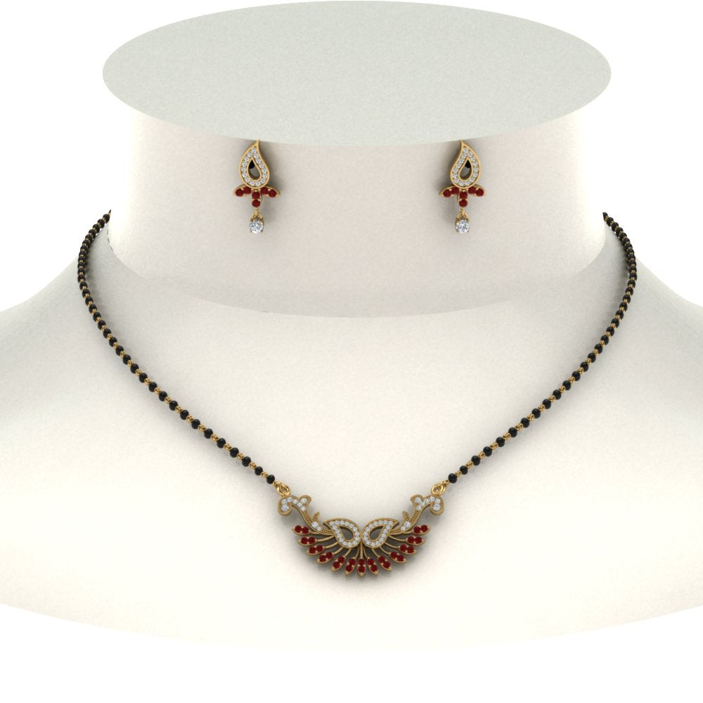 Beautiful-Diamond-Mangalsutra-Earring-Set-With-Ruby