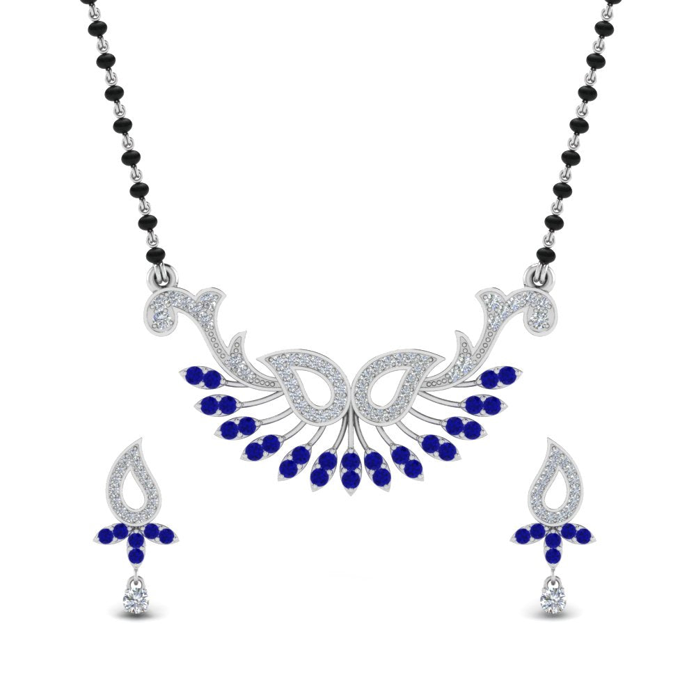Beautiful-Diamond-Mangalsutra-Earring-Set-With-Sapphire