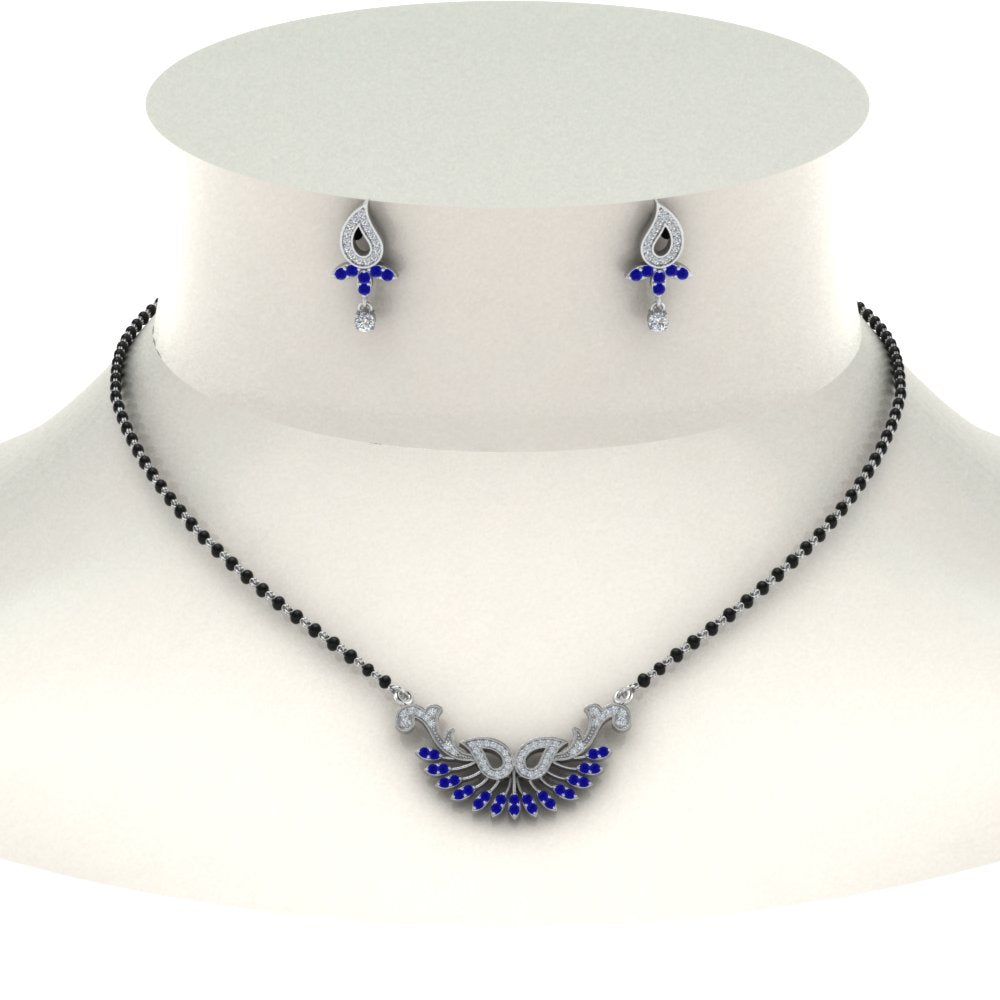 Beautiful-Diamond-Mangalsutra-Earring-Set-With-Sapphire