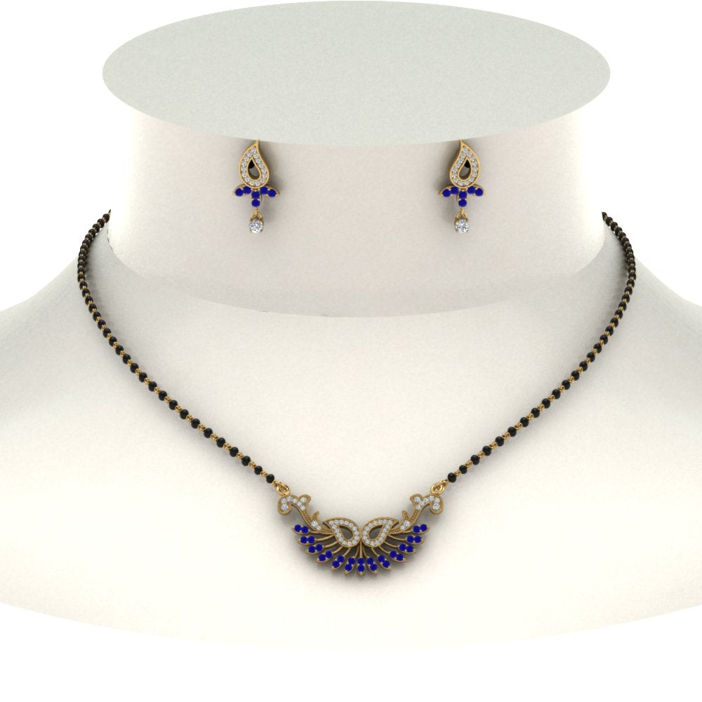 Beautiful-Diamond-Mangalsutra-Earring-Set-With-Sapphire