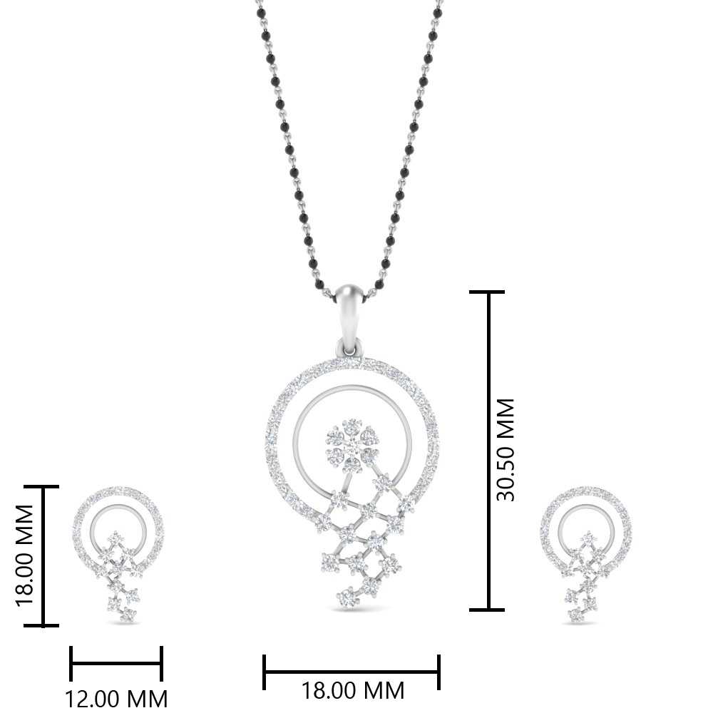 Circle-Pave-Diamond-Mangalsutra-Pendant-And-Earrings