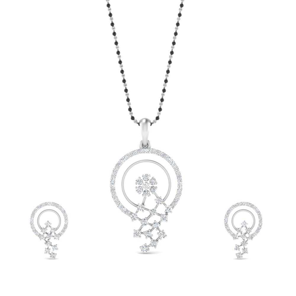 Circle-Pave-Diamond-Mangalsutra-Pendant-And-Earrings